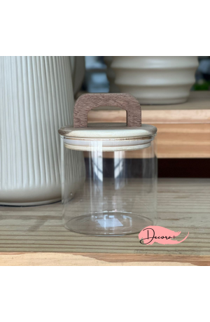 Pote de Vidro c/ Tampa e Alça em Madeira 700ml - 10cm X 10cm