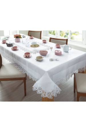 Toalha de Mesa Branca Rendada Veneza -  6 Lugares /150xm X 220cm