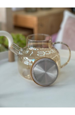 Chaleira de Vidro c/ Infusor e Tampa de Bambu - Ambar 1L