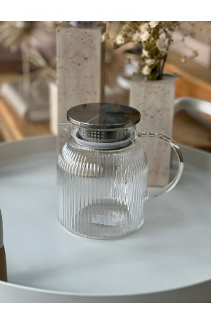 Jarra de Vidro c/Tampa de Metal Prata - 1L