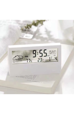 Relógio Branco Digital de Mesa - Pilha AAA - 3cm X 7,5cm X 13,5cm