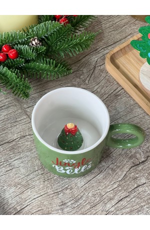Xicara de Cerâmica Verde  - Árvore de Natal  Jungle Bells 400ml