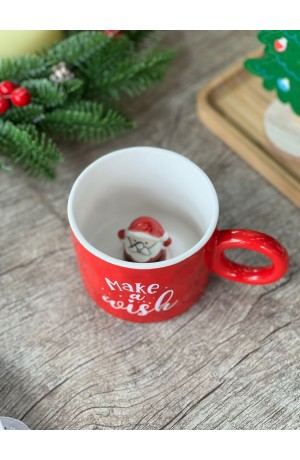 Xicara de Cerâmica Verde  - Papai Noel  Make a Wish 400ml