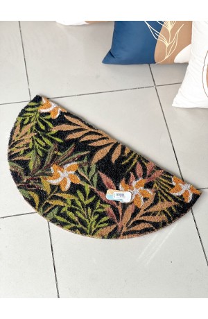 Tapete Capacho em Fibra de Côco Meia Lua -  Floral 33cm X 60cm