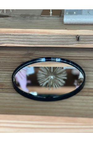 Bandeja Espelhada Redonda de Plástico - Preta  22,5cm