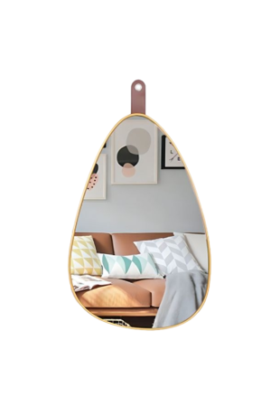 Espelho Dourado Oval com Alça de Couro