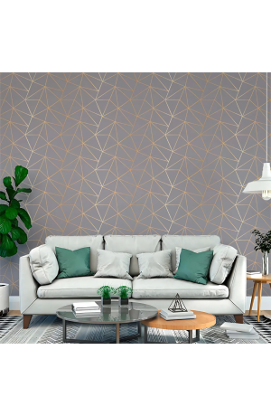 Papel de Parede Autoadesivo Zara Cinza c/ Dourado - 5m X 45cm