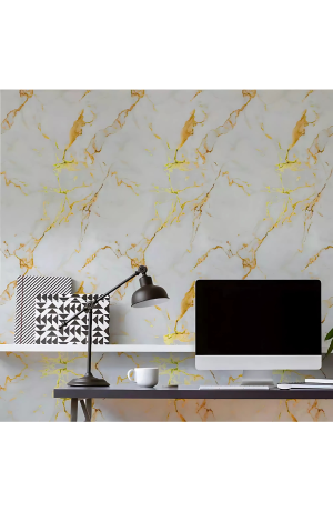Papel de Parede Auto Adesivo Lavável Marmore com/Dourado - 4,5m X 60cm