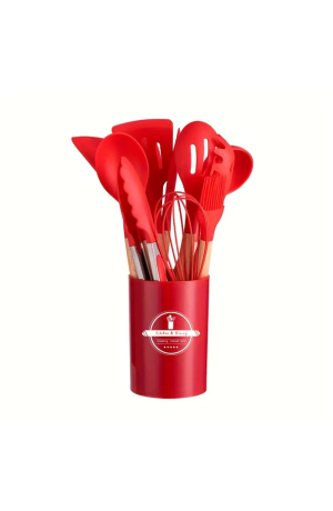 Kit Utensilios de Cozinha Vermelho - 12 Pçs