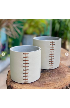 Vaso de Cimento c/ Couro Cinza - 15cm X 14,5cm
