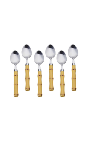 Jogo 6 Colheres de Sobremesa Inox com Cabo de Plástico Bambu Natural