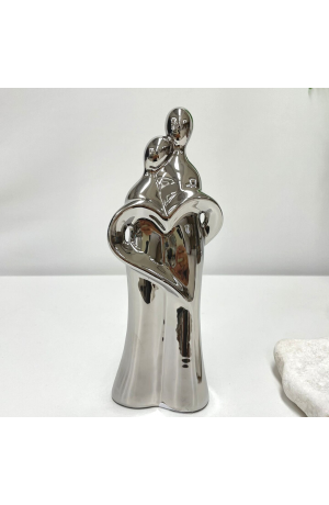Escultura Prata Casal com Coração em Porcelana