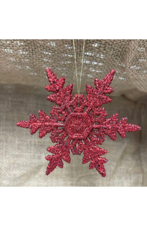 Kit com 6 Enfeites Flocos de Neve Vermelho