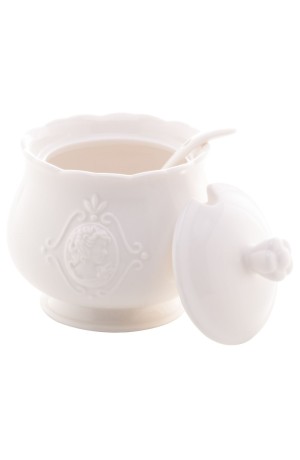 Açucareiro Com Colher de Porcelana Super White Queen