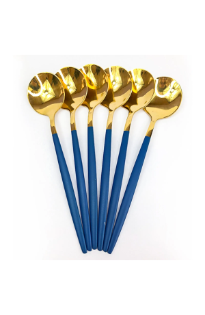 Jogo com 6 Colheres de  Chá  Slim Cabo  Azul