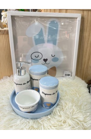 Kit Higiêne Azul Elefante de Porcelna com 5 Peças